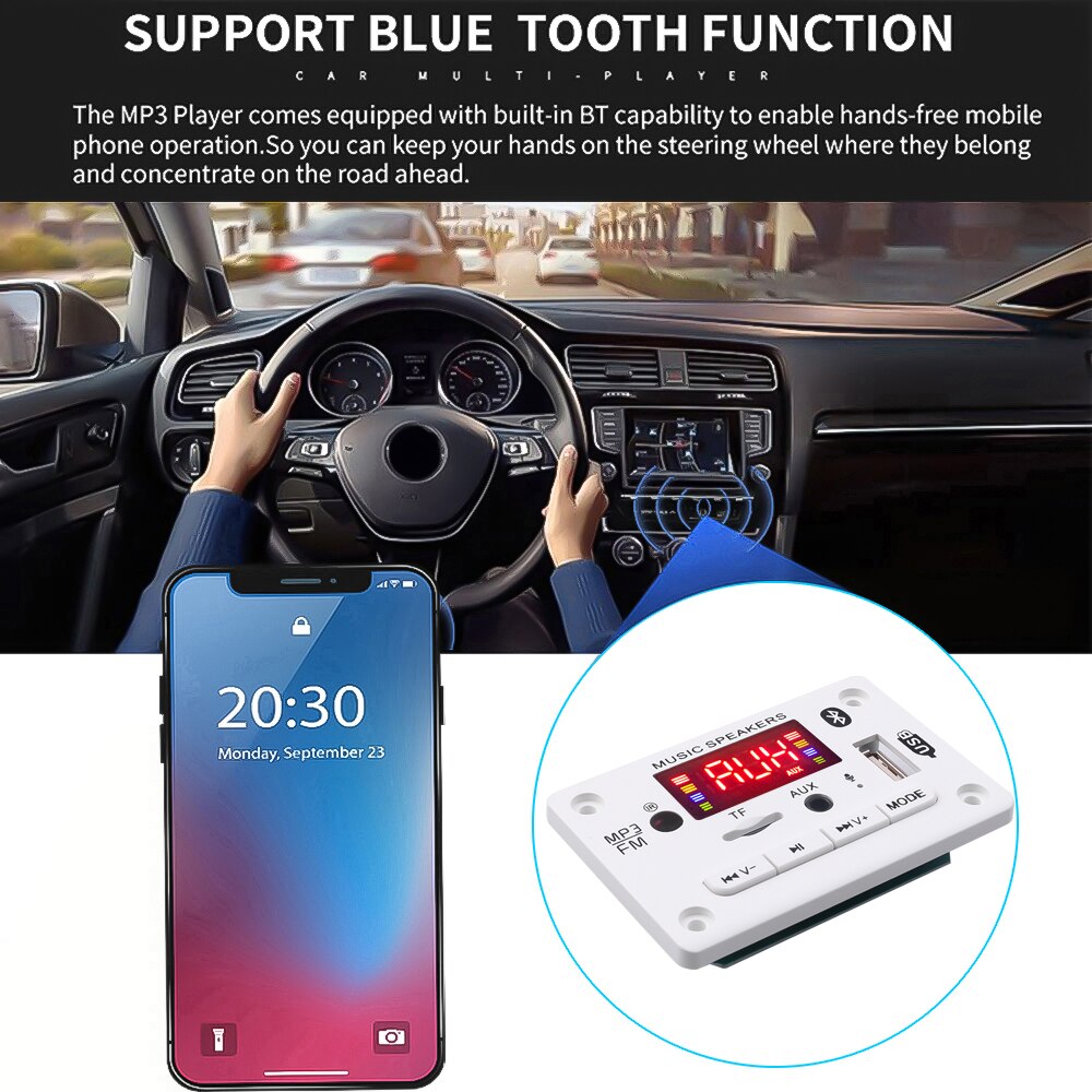 KebiduMEI Bluetooth Mp3 Module de carte de décodage V5.0 lecteur Mp3 haut-parleur sans fil Usb Tf fente pour carte/Usb/Fm/télécommande pour Kit de voiture