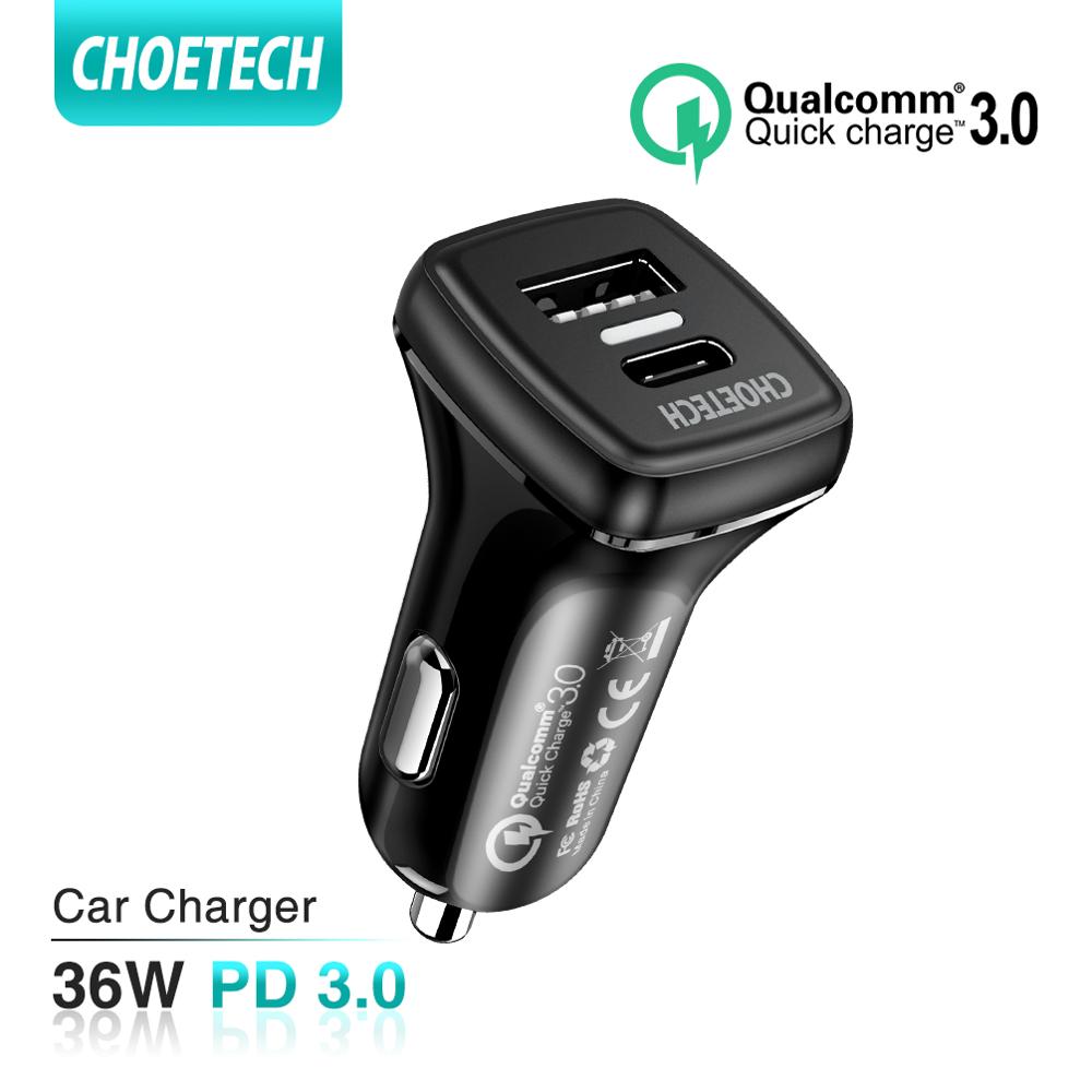 Choetech 36W Quick Charge 3.0 Qc Usb Autolader Voor Samsung S10 Qc 3.0 Usb Type C Auto-oplader voor Iphone 11 X Xs 8 Pd Charger