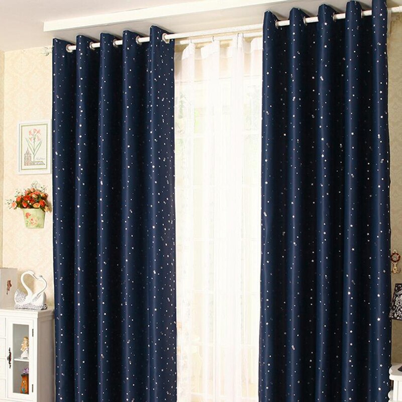 Cortinas opacas de estilo Rural, cortinas opacas modernas plateadas estrelladas para el hogar y la sala de estar: Navy blue