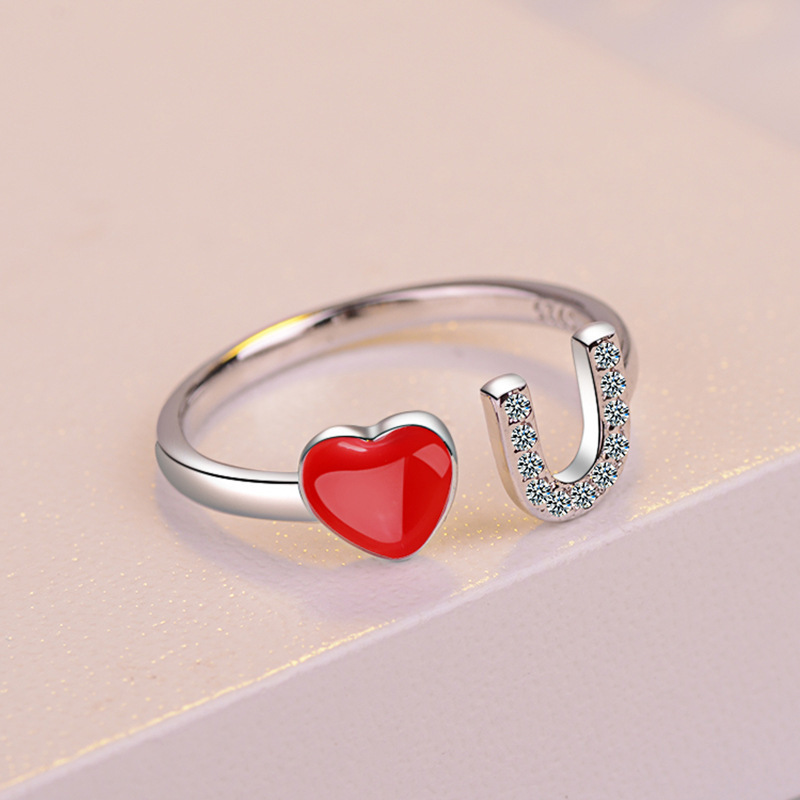 Lovely Cute Red Heart Ring Love U for Women Loving Sweet Fresh Open Index Finger Ring Female Jewelry