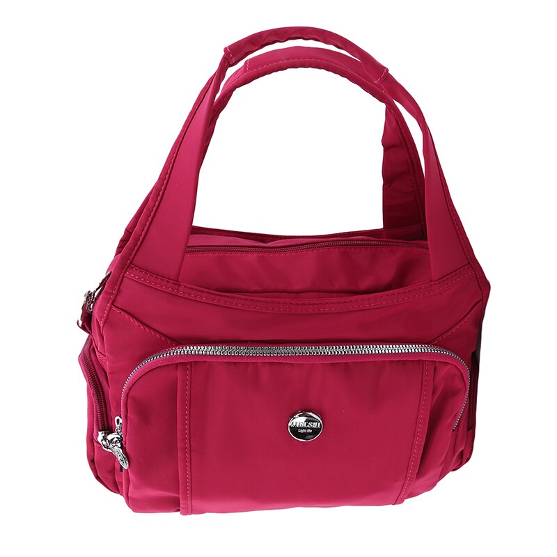 Multi Pockets Nylon Handbag Shoulder Bag Messenger Lightweight Solid Zipper Waterproof Flap Crossbody Bag: red