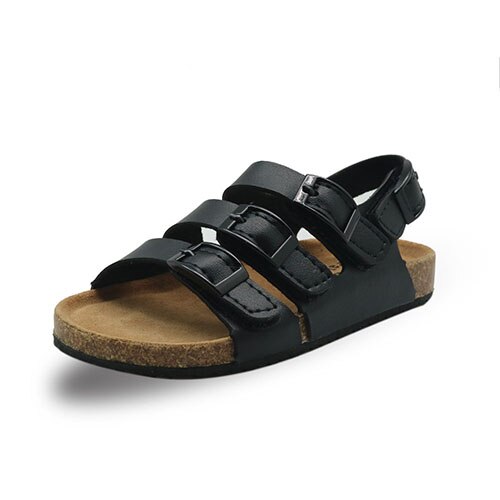 Apakowa sommarsandaler för #39 med kardborre platta klackar för småbarn i mjukt läder avslappnad sandal för skolfeststrand: Svart / 8
