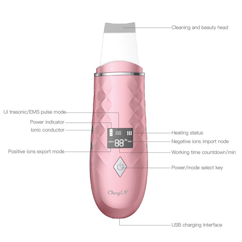 Ckeyin-Depurador de piel ultrasónico, limpiador Facial, eliminación de espinillas, Reduce las arrugas, máquina de Lifting blanqueadora Facial
