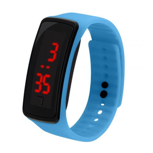 Children Kids Silicone Band LED Screen Electronic Digital Sports Wrist Watch Smart Bracelet Band: Lake Blue
