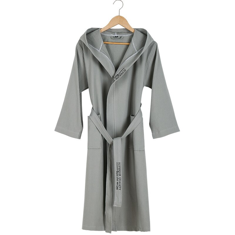 Lovers Summer Waffle Bathrobes Men Hooded 100% Cotton Suck Water Kimono Nightgowns Plus Size XXL Spa Bath Robe Spring Autumn