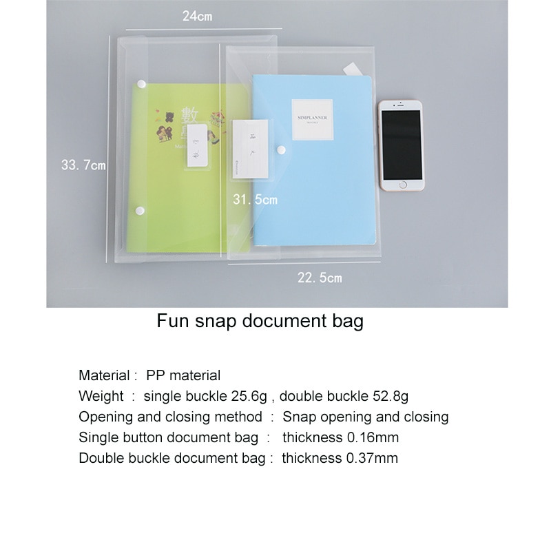 A4 Size Envelope Folder PP Plastic Storage Pouch Holder Paper Document File Folder Organizer Bag with Snap Button Closure