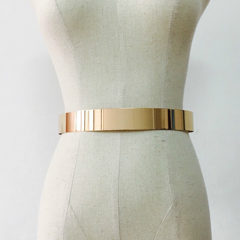 Frauen Einstellbare Metall Taille Gürtel Bling Gold Silber Farbe Platte Jahrgang Dame Einfache Gürtel Spiegel Bund
