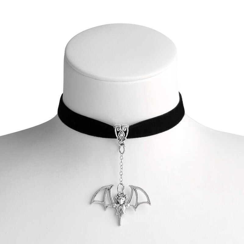 Gargantilla gótica de murciélago para niñas, Collar de terciopelo de vampiro, camafeo, bruja, bisutería para mujer