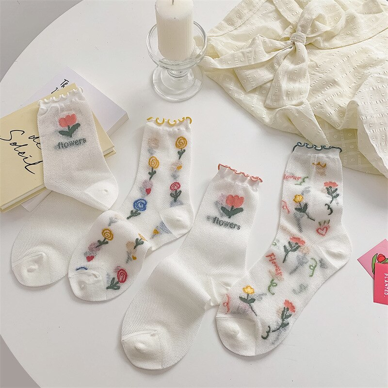 Calcetines largos con volantes para mujer, medias de estilo universitario, Harajuku, Retro