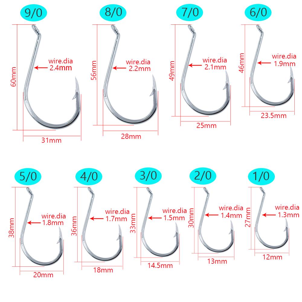 INFOF 20pcs Fishing Hooks Saltwater Octopus Single Hooks 1/0#-9/0# Stainless Steel Wide-Gap Bait Worm Hooks