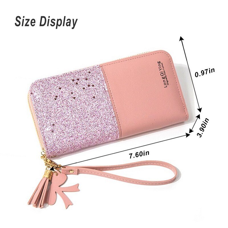 Puimentiua pailletten-Patchwork-glitzergeldbörse für damen, lange geldbörse aus pu-leder, münzfach, damengeldbörsen, mädchengeldbörsen