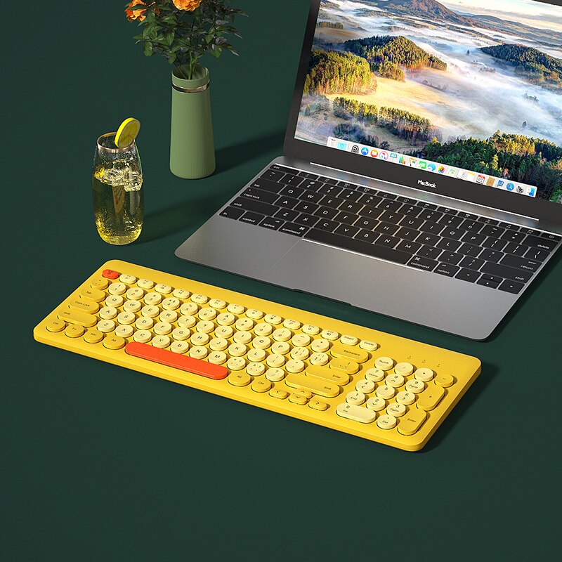 EAOR 2.4G Wireless Gaming Keyboard and Mouse Set Round Keycap Silent Wireless Keyboard Mouse Combos for PC Gamer Desktop Laptop: Yellow Keyboard