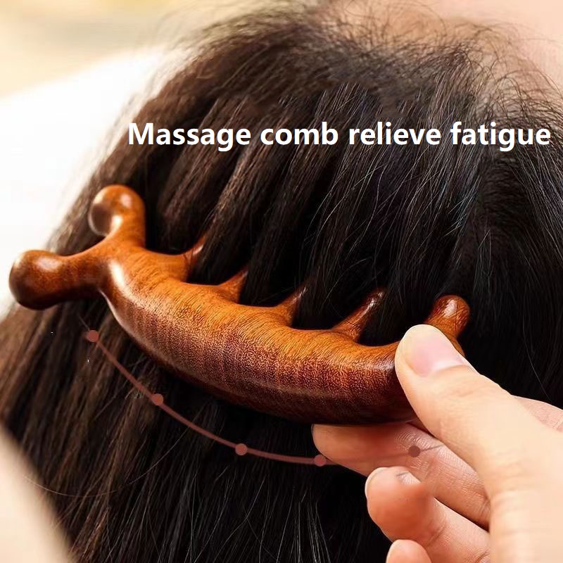 Masaje de madera peine masajeador de madera cuero cabelludo cabeza aceite masajeador cuero cabelludo peine herramientas AMS01