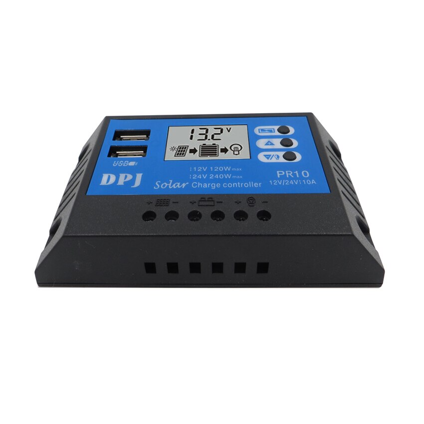 PR10 24V 12V 10A Auto Zonnepaneel Battery Laadregelaar Pwm Lcd Display Solar Collector Regulator Met Dual usb Uitgang