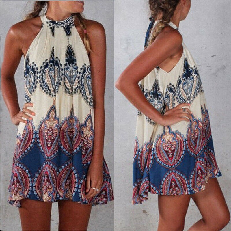 Women Summer Beach Mini Sundress Ladies Casual Sleeveless Swing Boho Short Dress