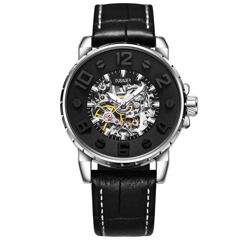 OUBAOER-Reloj de pulsera para hombre, de negocios, automático, Tourbillon, mecánico, resistente al agua, masculino,: silver black 004A