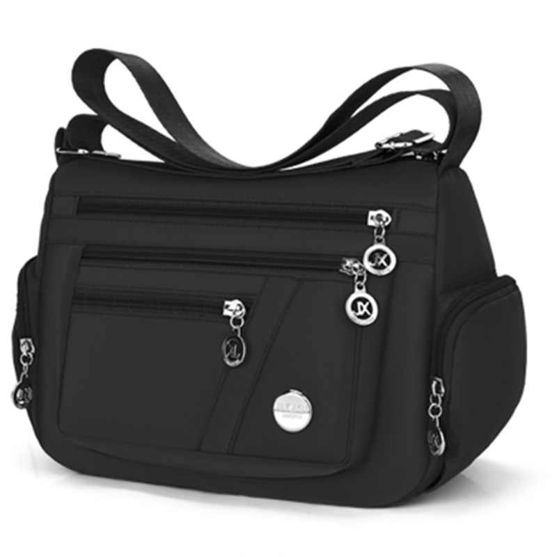 style neutral nylon fabric ladies' handbag Oxford cloth shoulder strap crossbody bag travel bag multi-compartment casual bag: black