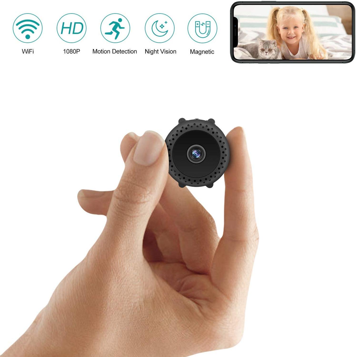 Mini kamera trådløs nattesyn  hd 1080p bevægelsesaktiveret lille kamera sikkerhedskamera barnepige kamera med app til hjemmekontor bil