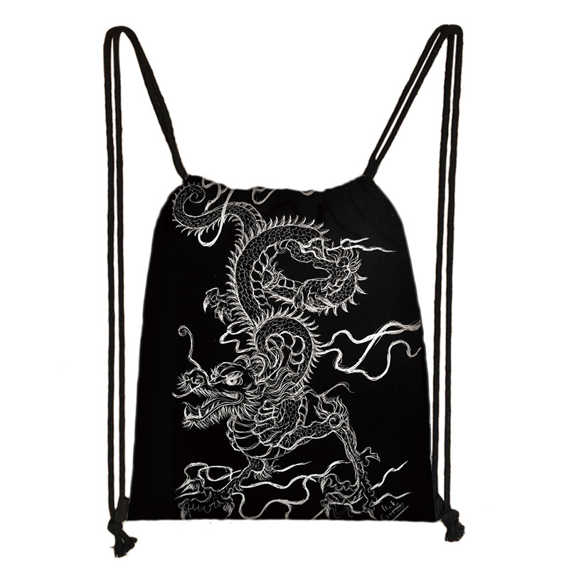 Gothic Asian Dragon Rucksack Frauen Harajuku Stil Kordelzug Taschen Punk Mädchen Rucksack Punk Schulter Tasche für Reise Bookbag: SKDLONG54cwc