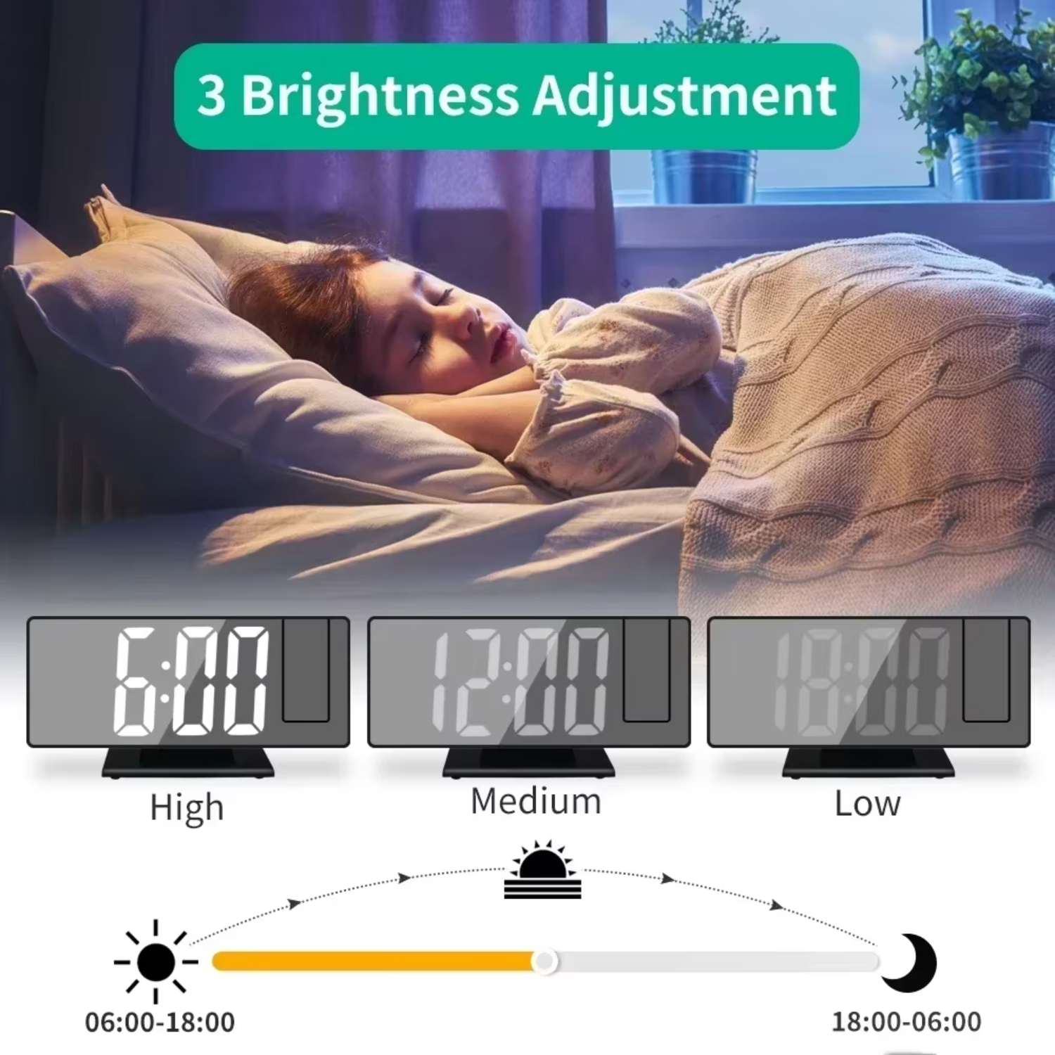 180° Rotation Projection with Time Temperature Digital Snooze Table Clock 12/24H USB Projector Clock Reloj de pared luminoso