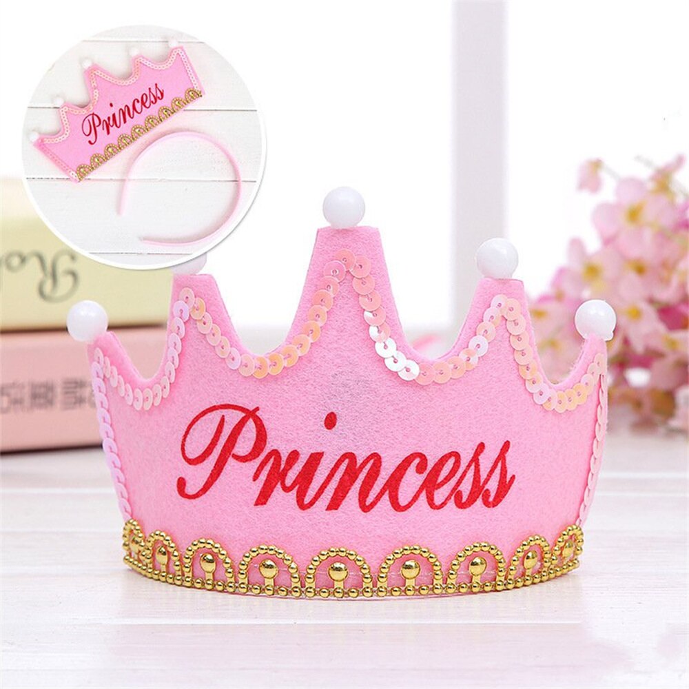 LED Light Happy Birthday Crown Hat for Kids Child Princess King Party Decor Supplies DIY Glowing Birthday Cap Headband: princess pink