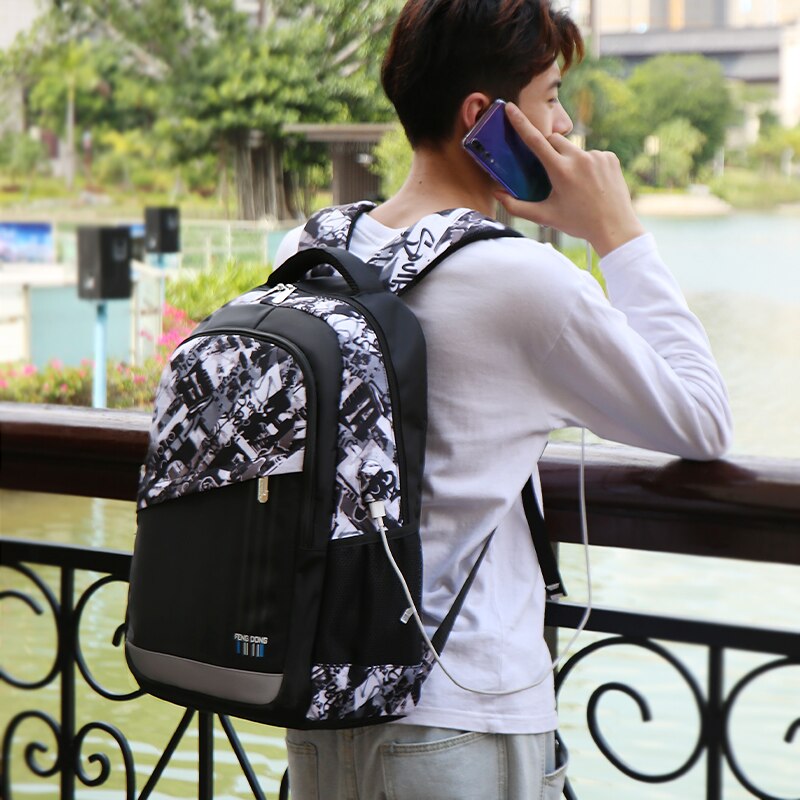 Okkid estudante grande mochila porta usb sacos de escola para adolescentes meninos bookbag bagpack masculino portátil mochila 15.6 presente