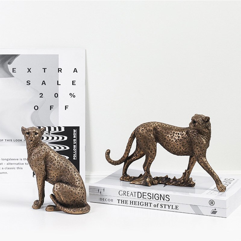 Harpiks gylden leopard gepard simulation dyr dekorative ornamenter moderne boligindretning boligtilbehør skulptur