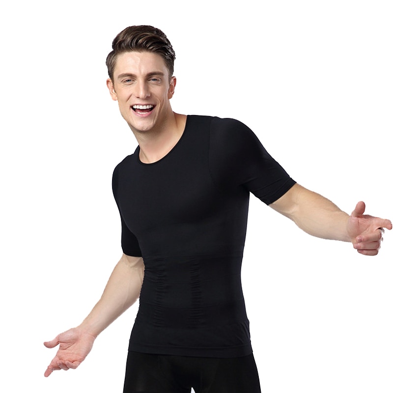 Mens houding corrector tshirt borst shaper taille buik reducer afslanken maag buik trimmer panty voor mannelijke shapewear shirt