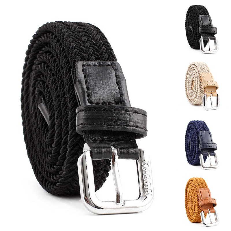 Unisex Elastic Braided Belt Elastic Solid Color Weave Belts For Women Men Jeans Belts Pin Buckle Woven Belt
