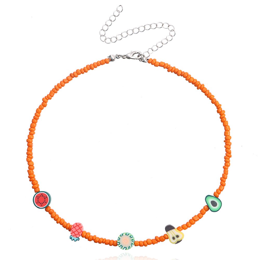 Colliers d'été en perles de fruits multicolores, faits à la main, ethniques, pastèque, ras du cou pour femmes, mignon Kawaii: 02