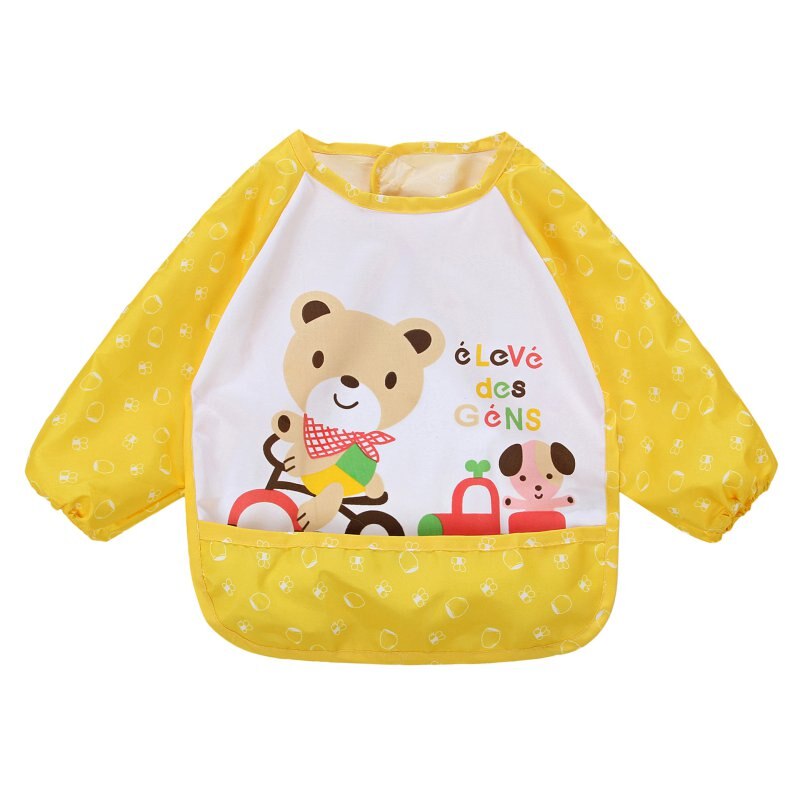 Lovely Boys Girls Baby Letter Print Infant Long Sleeve Anti Wear Waterproof Feeding Shirts LL1: Yellow Bear