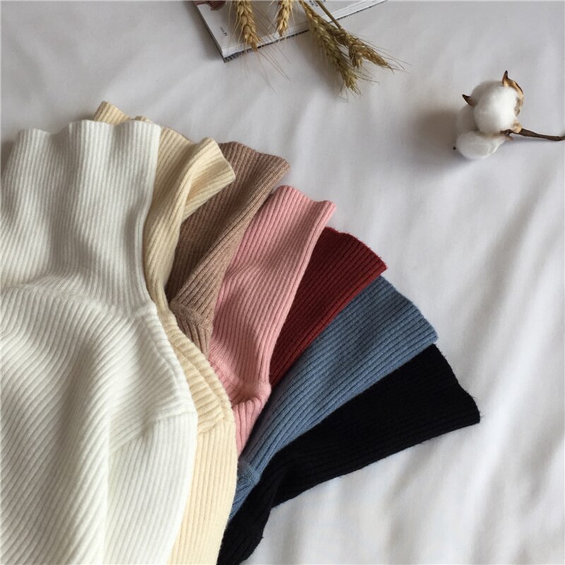 Pull épais pour femmes, Pull tricoté côtelé, Pull à manches longues, col roulé, Pull Slim et pour femmes, collection automne et hiver