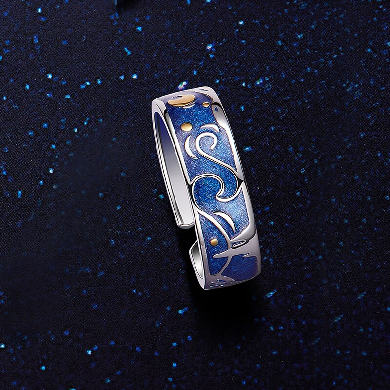 Thaya 925 Silber Himmel sternenklar Paar Ring Für Liebhaber Einstellbare Öffnen Emaille Valentinstag Für Frauen männer Edlen Schmuck: Lieferwagen gogh Ring männlich