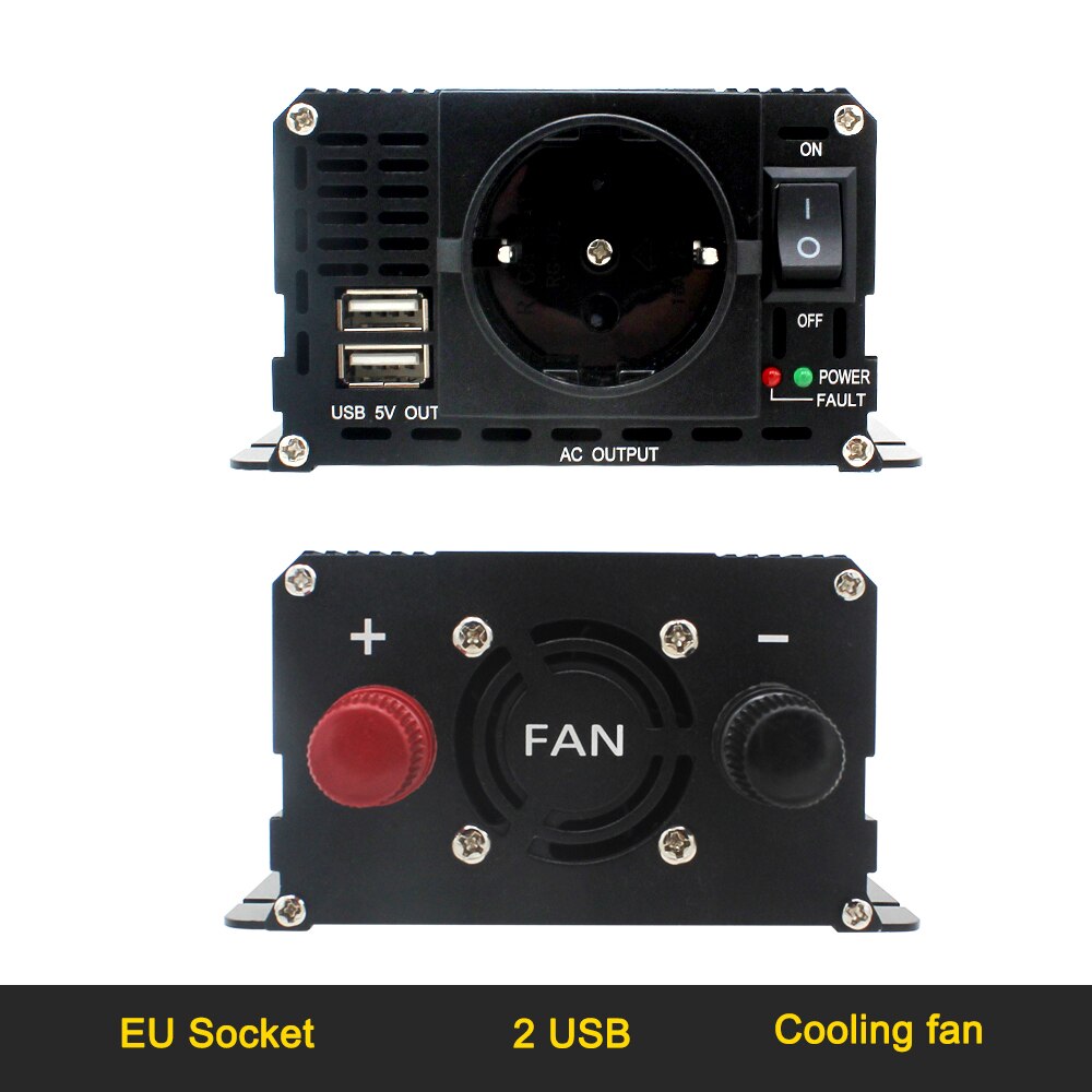 1500W Car Inverter Converter 2 USB EU Large Power Inverter Webasto 12 volts Inversor12v 220 v inversores solar de onda pura