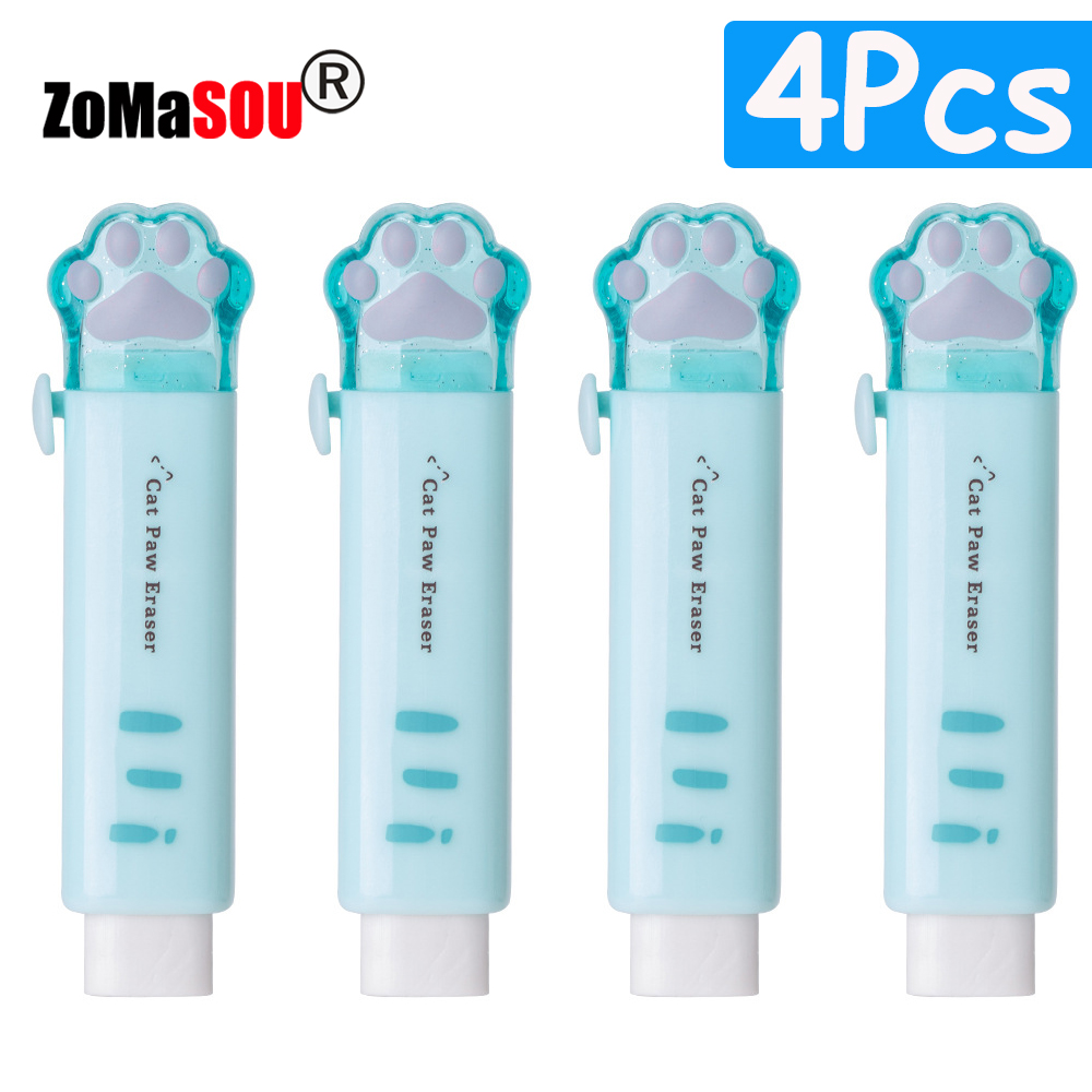 1-8Pcs ! Kawaii Cat Paw Rubber Erasers Retractable Pencil Eraser for Kids Students School Home Office Writing Drawing: Light Grey