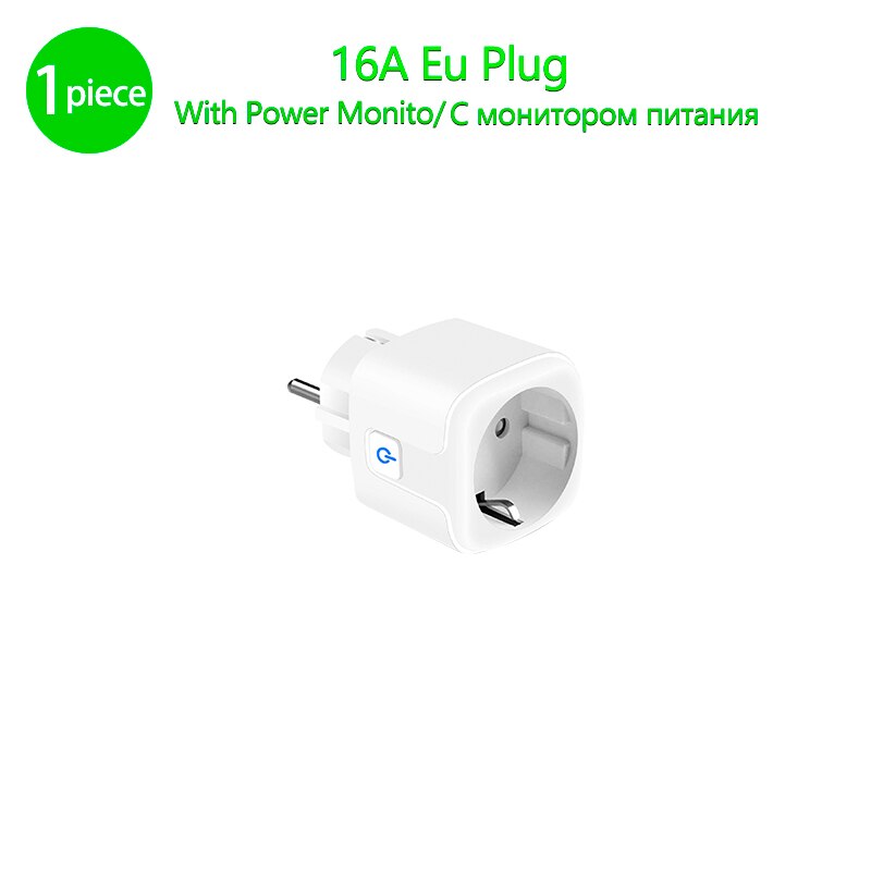 16a smart wifi-stik med strømmonitor, wifi-trådløs smart-stikkontakt med alexa google home-stemmestyring: 1 stk