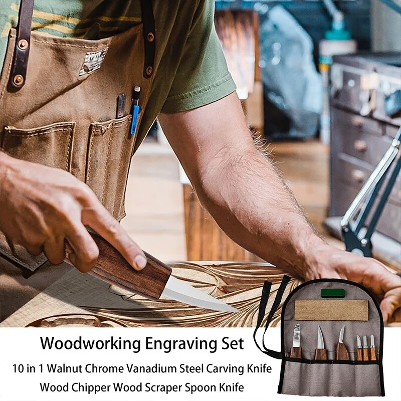 Juego de herramientas para tallar madera con detalle, cuchillo para tallar madera, cincel para madera, guantes, afilador de cuchillos para tallar, herramientas de carpintería, 10 Uds.