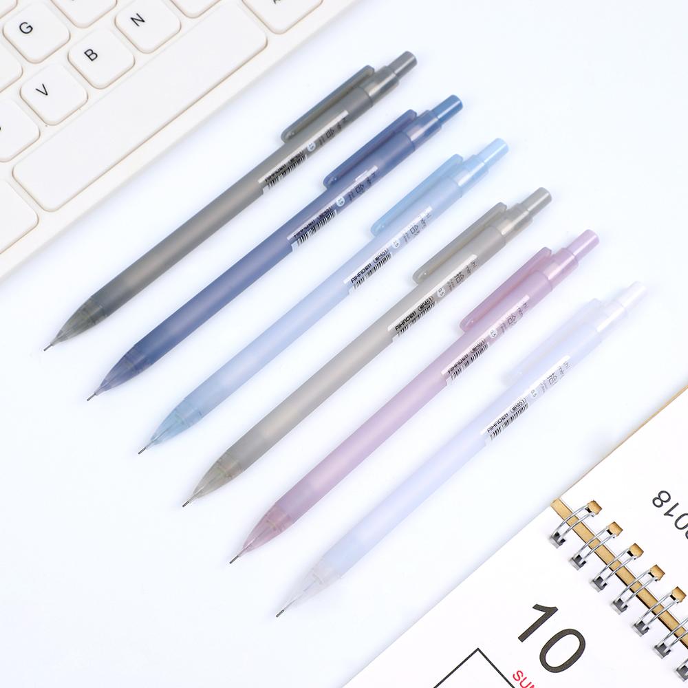 1Pc 6 Kleuren Willekeurige Mode 0.5Mm Automatische Pen Leuke Plastic Mechanische Potlood Voor Studenten Leren Schrijven Levert Briefpapier