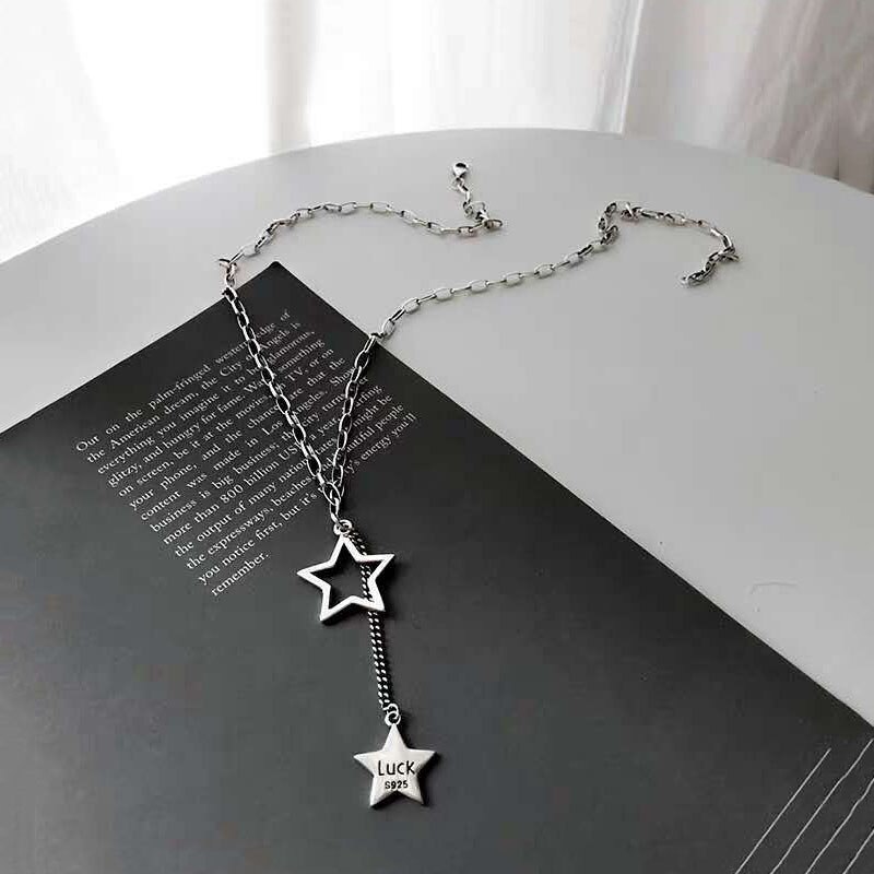 Collar largo de Plata de Ley 925 con letras de buena suerte para hombre y mujer, colgante de plata tailandesa, joyería S-N595