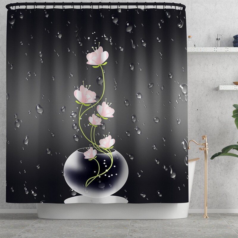 Gedrukt Bloemen Badmat En Douchegordijn Set Microfiber Wc Cover Badmat Badkamer Voet Mat Absorberende Wc Vloer Tapijt: Shower Curtain-803