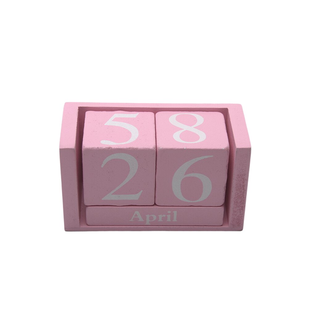 Wood Calendar Desktop Reusable Planner Home Office Decor Wood Block Month Date Display DIY Desk Decoration Living Room: Pink