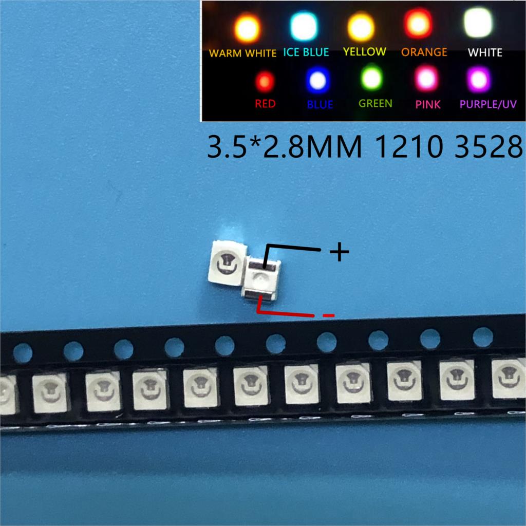 100 pièces/lot SMD LED Diodes 2835 Diode 3528 SMD LED Diodo Kit vert rouge blanc glace bleu jaune rose violet-UV Orange