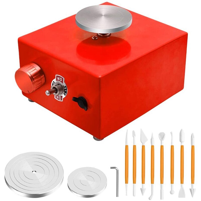 Mini rueda de cerámica, máquina de alfarería rueda de cerámica eléctrica con plato giratorio de rueda de cerámica herramientas para arcilla DIY enchufe de EE. UU.: Default Title