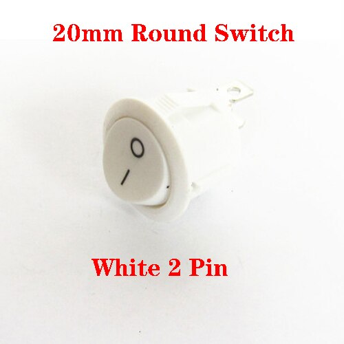 20Pcs 20mm ON-OFF Round Rocker Toggle Switch 6A/250VAC 10A 125VAC 2 Pin Plastic Push Button Switch Red Black White: White