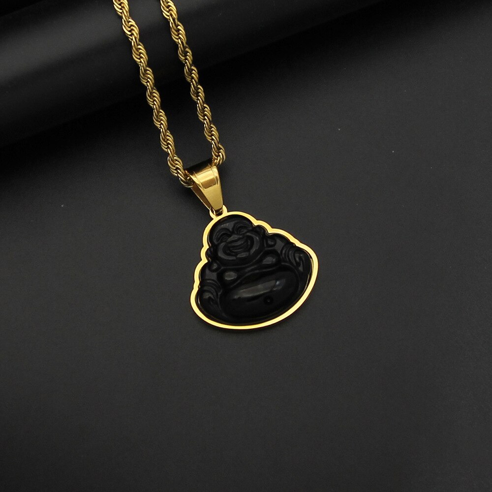 Pingente maitreya de resina, colar feminino com corrente de ouro de aço inoxidável, joia de buda, 2020: Black pendant