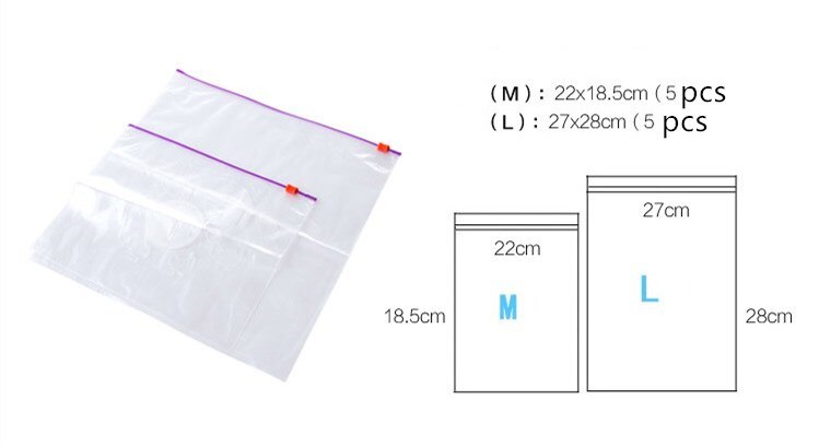 10pcs /Set Reusable Fresh Zipper Bag Freezing Heating Food Salad Wrap Storage Bag Zip Lock Plastic Bags Kitchen Accessories: Clear