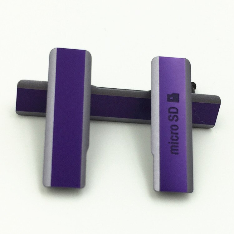 100% Original puerto de carga USB tapa del enchufe del polvo + Puerto Micro SD + ranura del Puerto de la tarjeta SIM impermeable para sony Xperia Z1 L39H C6903: Púrpura