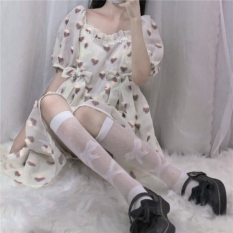 Japanese Soft Girl Women Cute Kawaii Lolita Sock Girl High Student Summer Thin Sweet Princess Bow Lace Short Pile of Socks