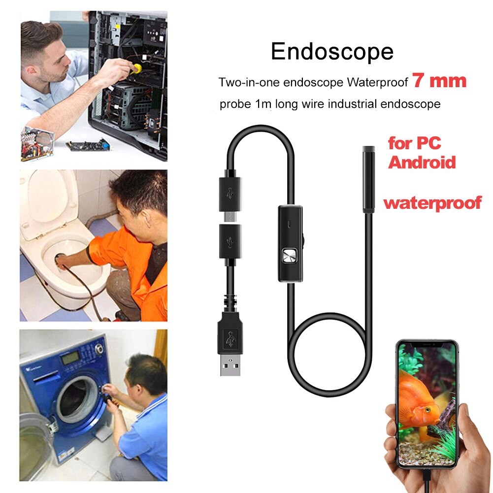 Inspectie Mini Camera Usb Android Endoscoop Camera Mirco 6LED Antscope Waterdichte Pijplijn Pcb Pc 7Mm 1M
