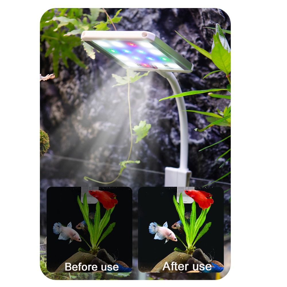 Práctico 360 ° Luz LED giratoria para acuario, luz ajustable por USB para pecera, lámpara impermeable con Clip para acuario, paisajismo